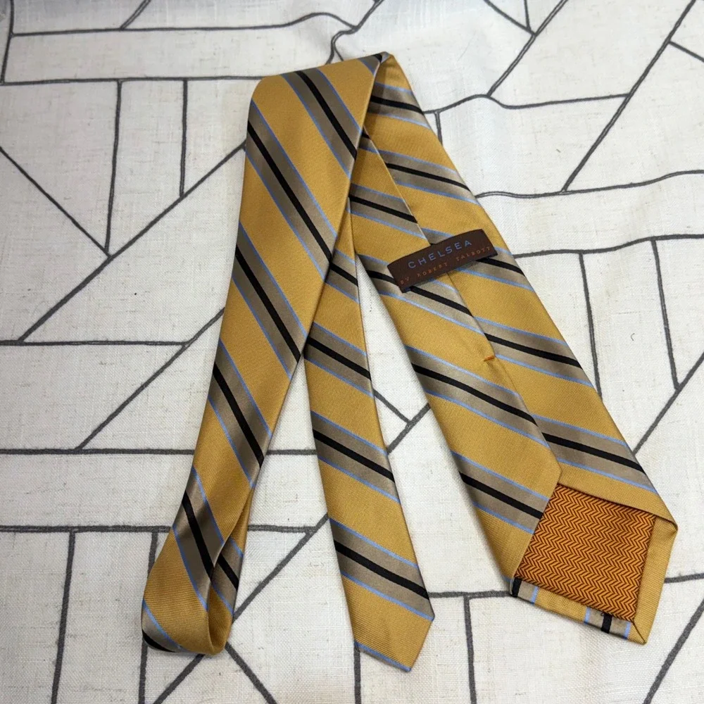 Robert Talbott‎ Silk Necktie One Size Gold Striped Chelsea Handsewn USA